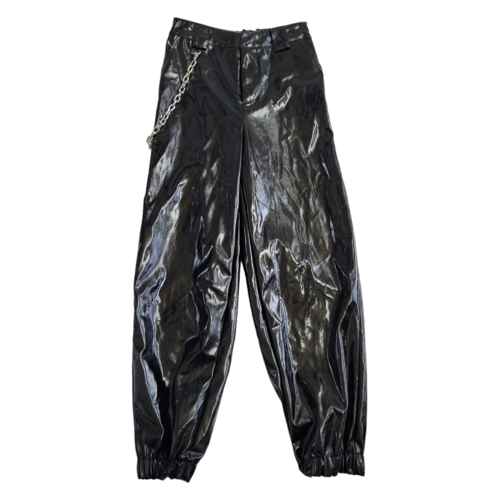 I AM GIA Cobain Punk Faux Patent Leather Chain Pant Black Jogger Size M‎